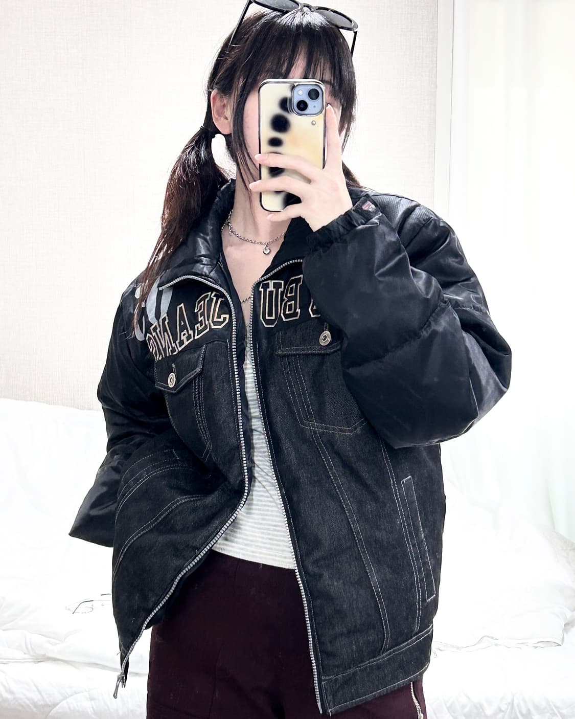 후부 빅로고 데님 배색 덕다운 패딩 상품이미지4