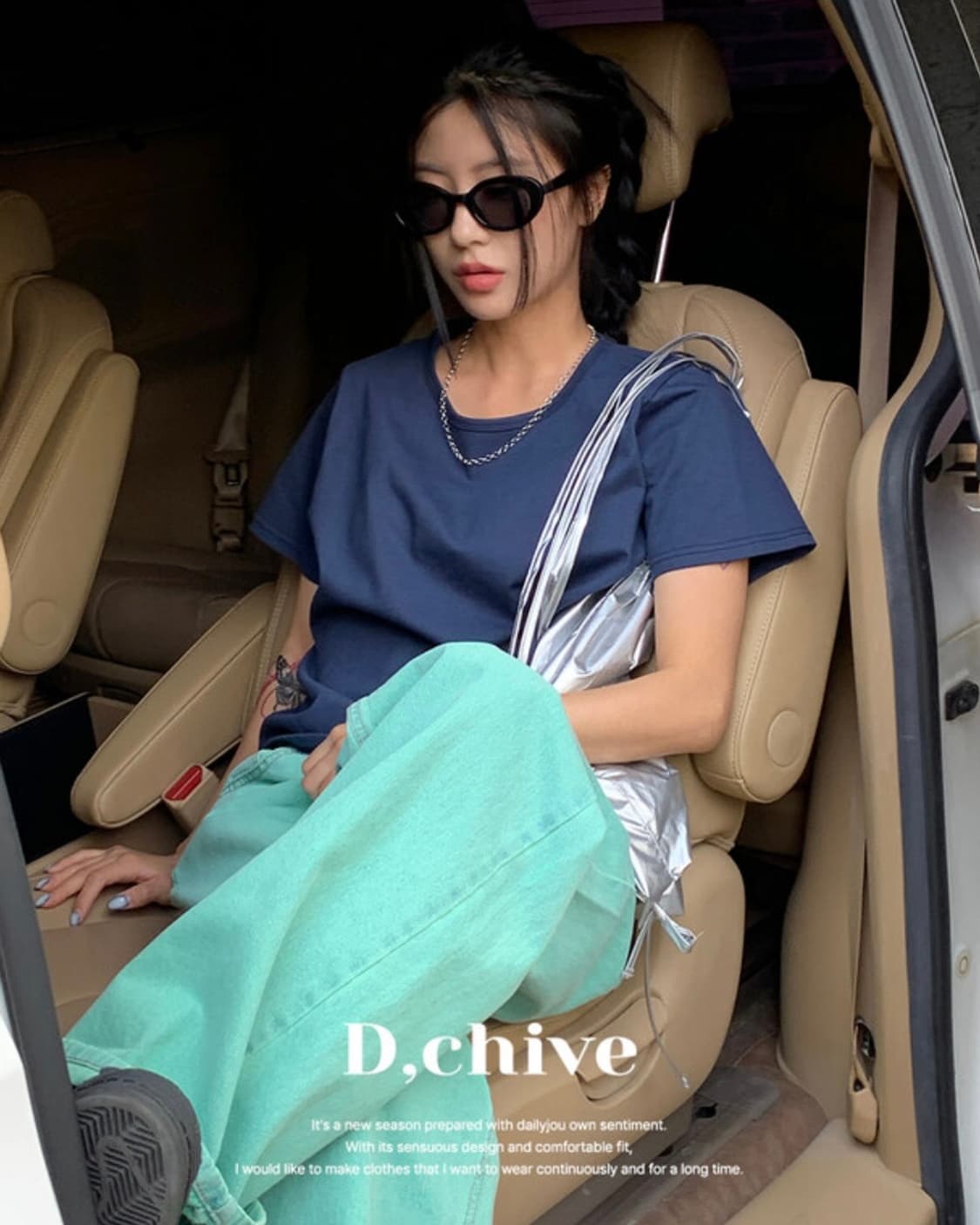 새상품) 데일리쥬 캐러딘 실켓 반팔 티셔츠 네이비 코튼 여름 제작 상품이미지1