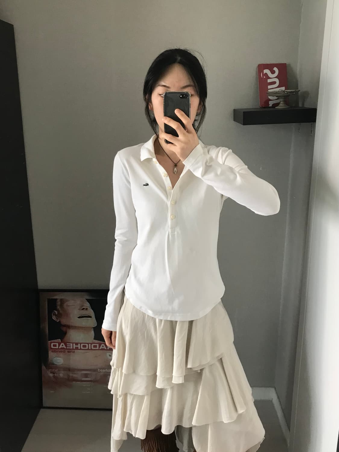 라코스테 미니로고 여성 긴팔 카라티 화이트  상품이미지2