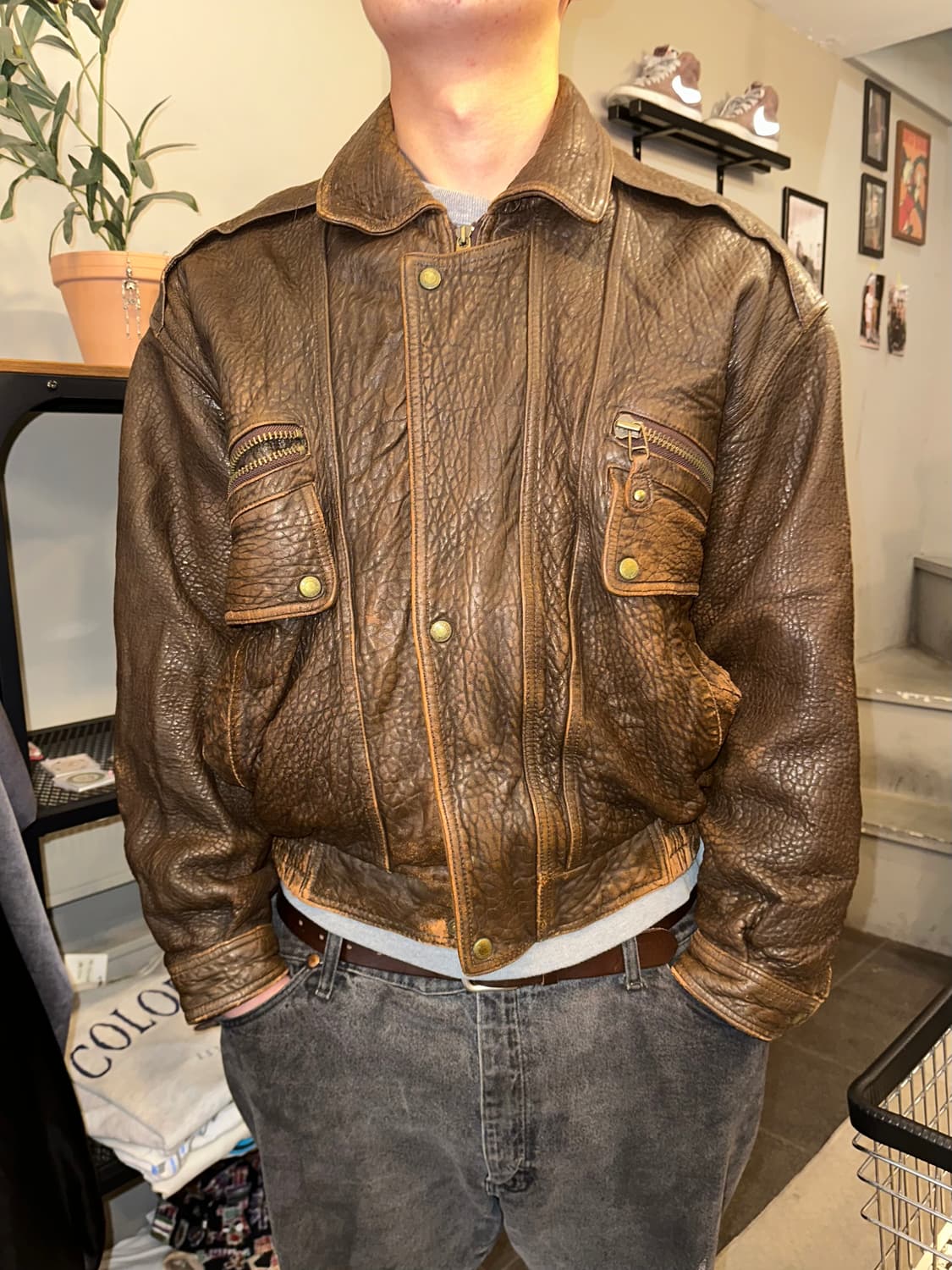 90’s Wind Armor shell-leather A-2 jacket 상품이미지3