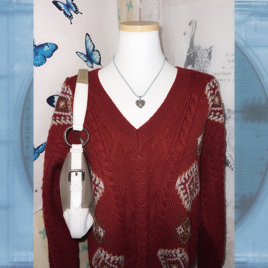 레드 꽈배기 브이넥 오버핏 니트 상품이미지6