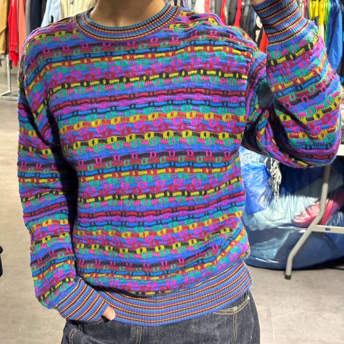 MODIGLIANI 모딜리아니 퍼플 멀티컬러 에스닉 패턴 울100 라운드 상품이미지1