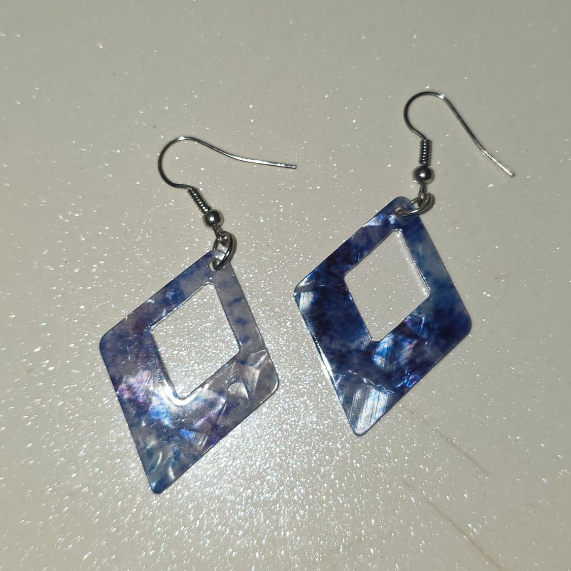 빈티지)보헤미안 마블패턴 다이아몬드형 아쿠아 오션비치 드롭레진귀걸이 상품이미지2