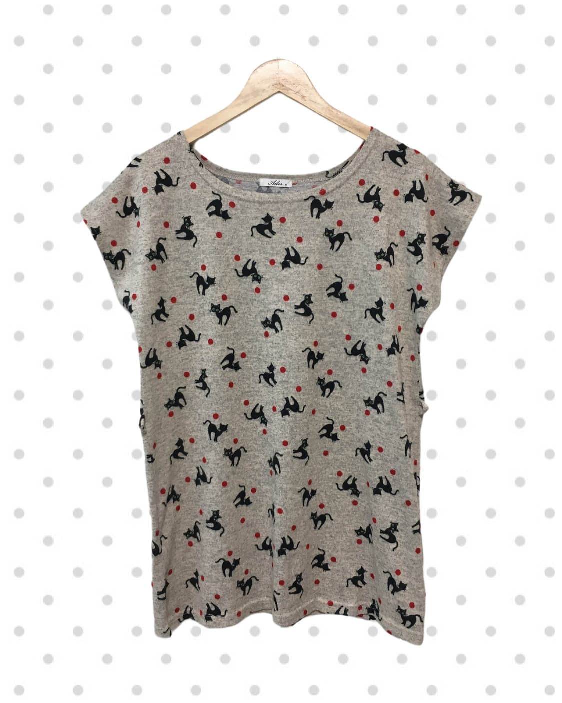 vintage cat pattern top heather gray 상품이미지5