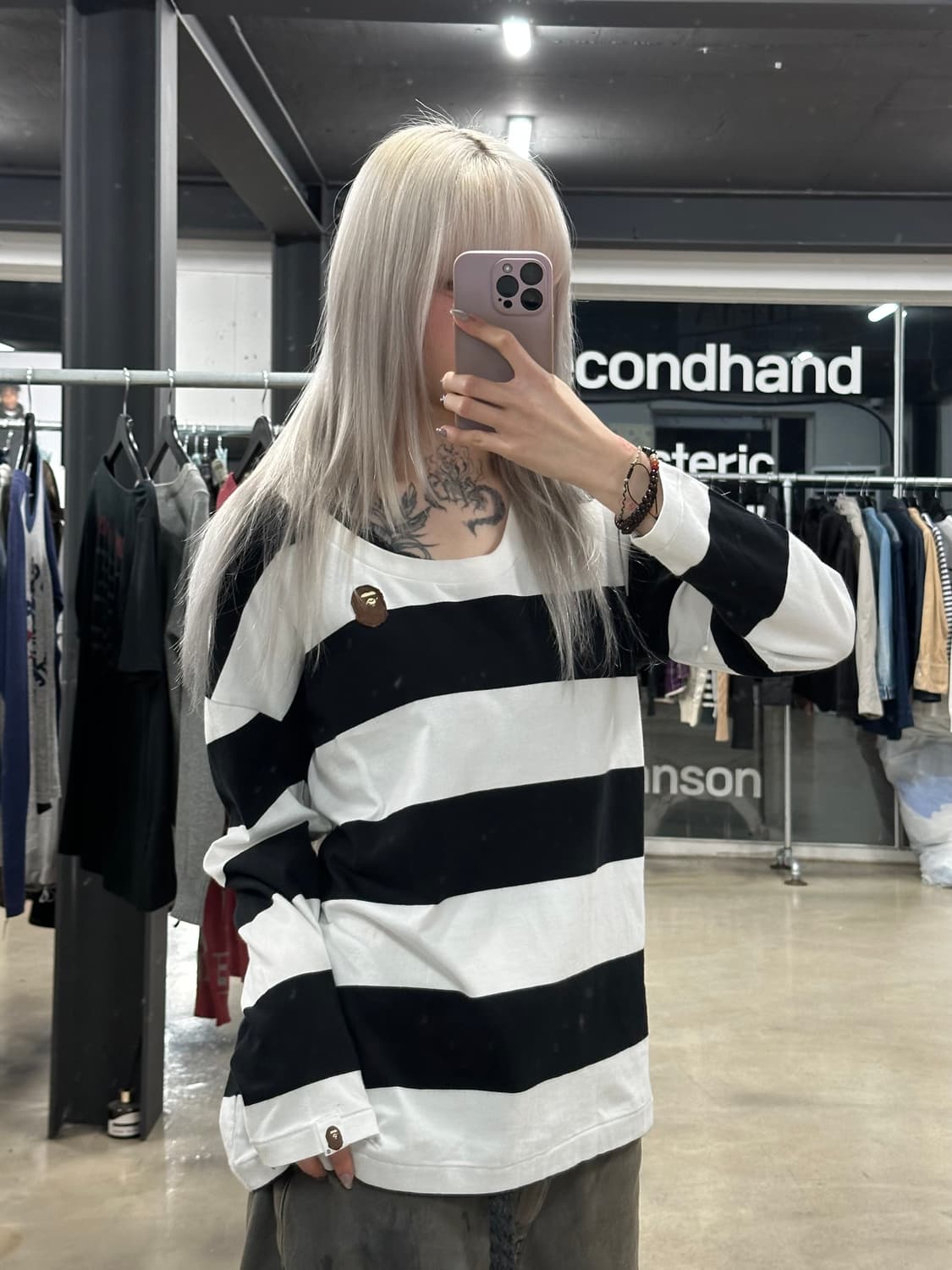 베이프 스트라이프 긴팔 티셔츠 상품이미지2