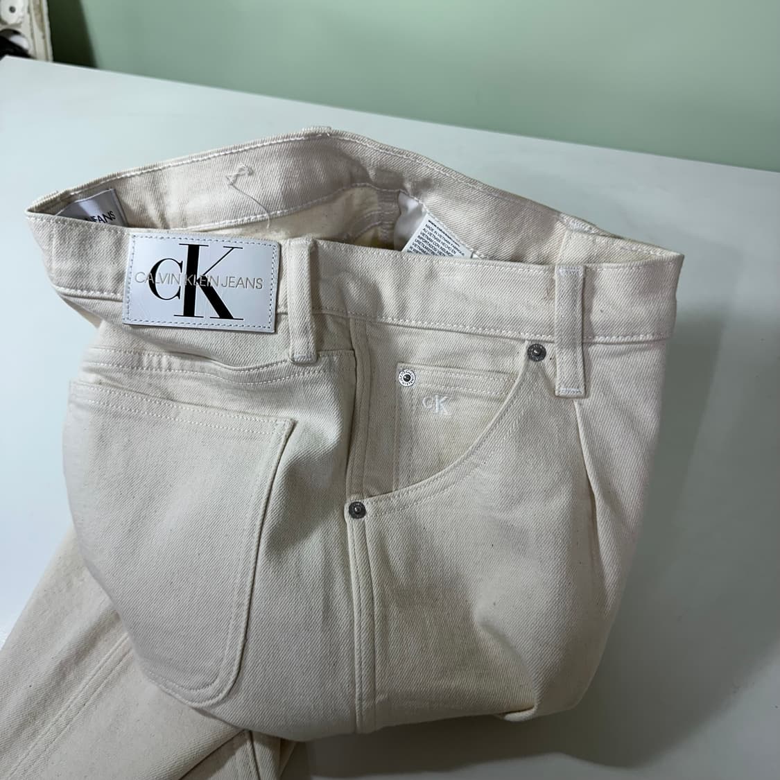 우먼M 켈빈클라인 CK 크림아이보리 보이프렌핏 데님팬츠 상품이미지1