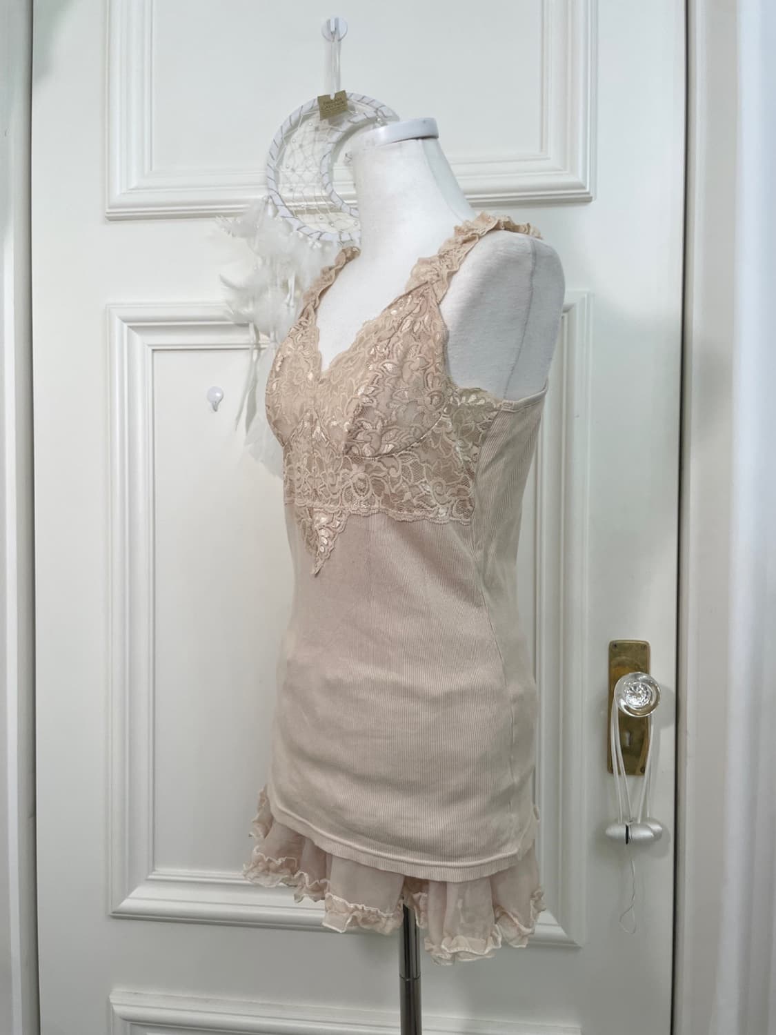 flower lace trim blouse&beige lace cotto 상품이미지8