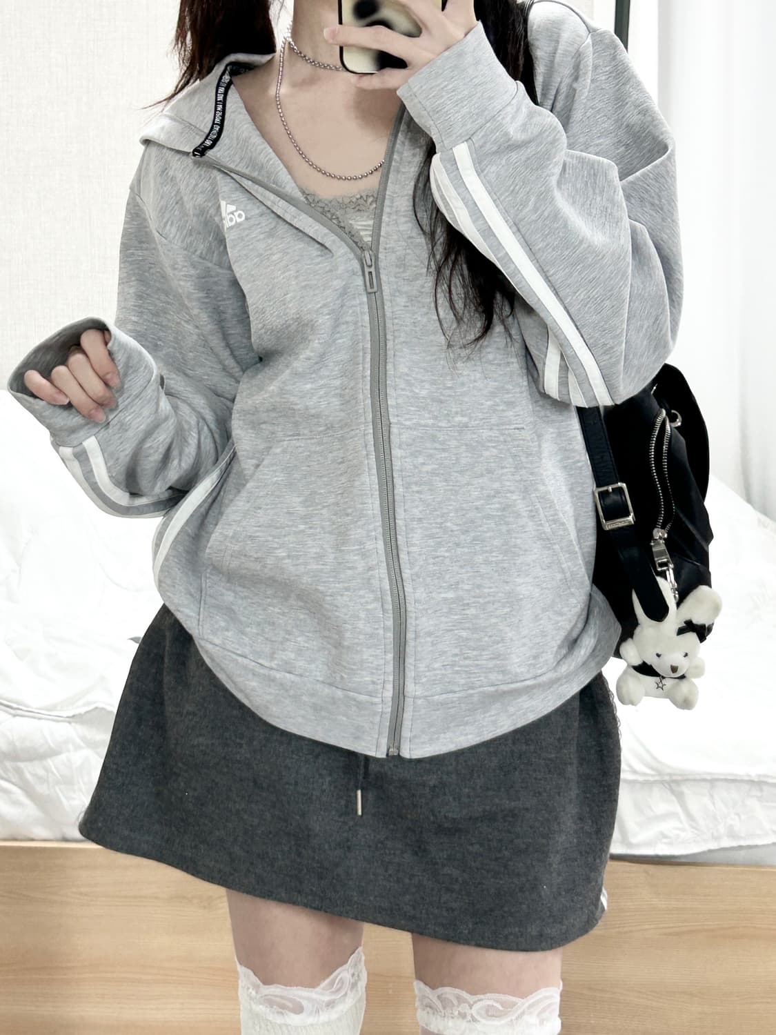 아디다스 그레이 삼선 후드집업 상품이미지4