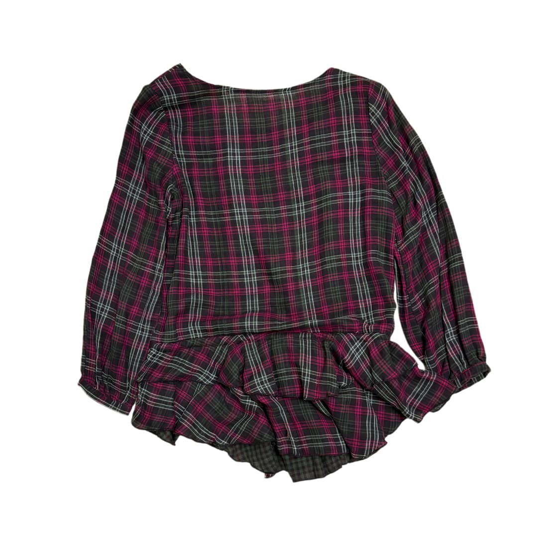 빈티지 하구미낭낭 그린티 체크 플리츠 롱 블라우스 상품이미지5