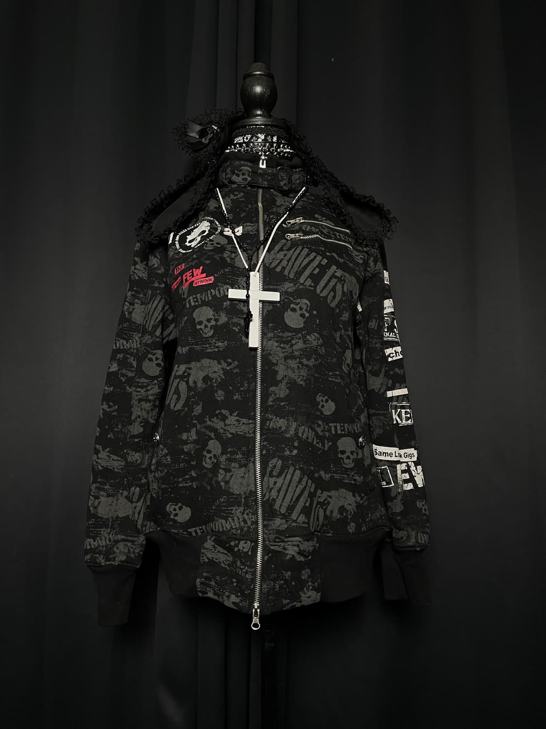 JPN 펑크 스컬 해골 프린팅 버클 넥 자켓 상품이미지3