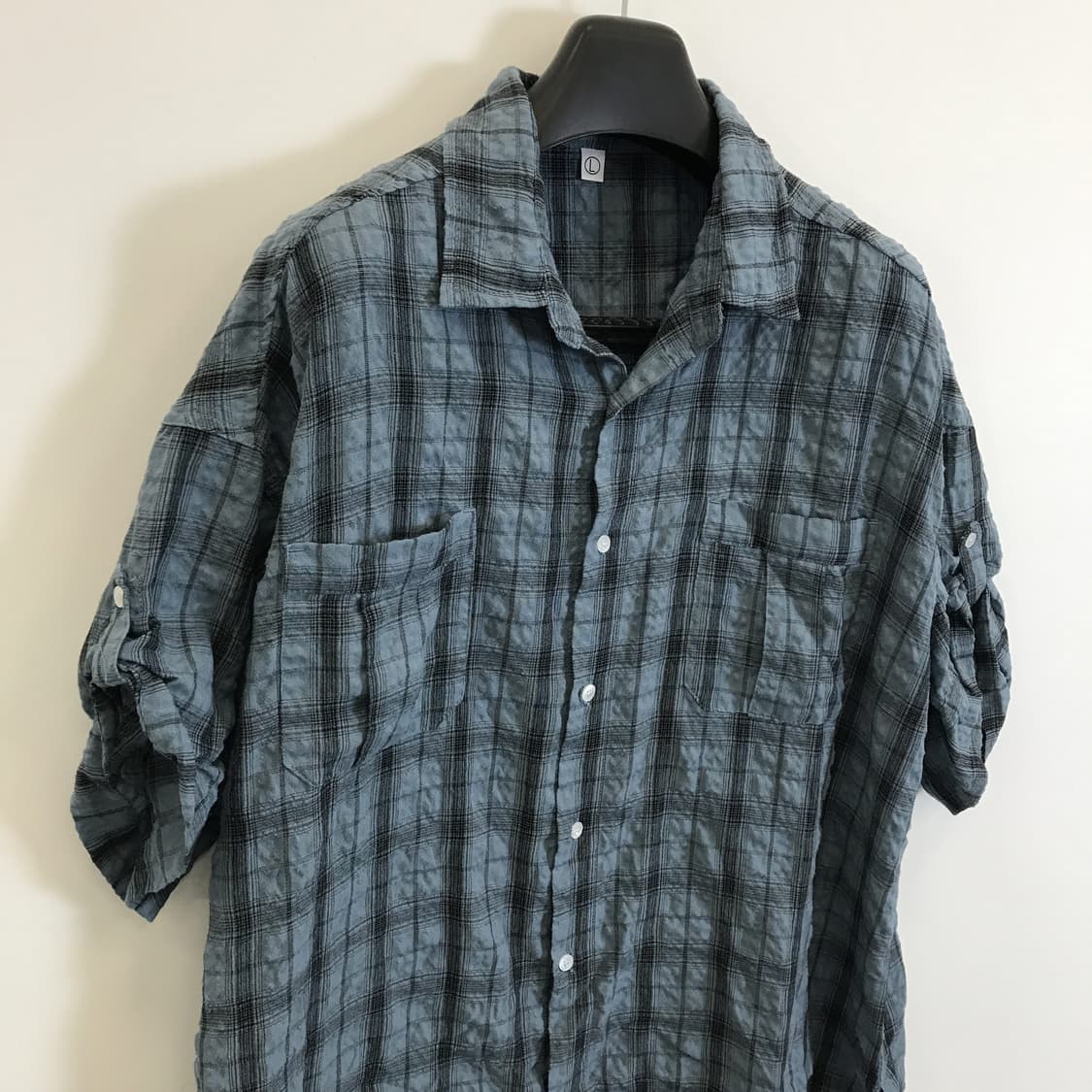 파르티멘토 링클 체크 롤업 반팔셔츠 그린 [L] 상품이미지2