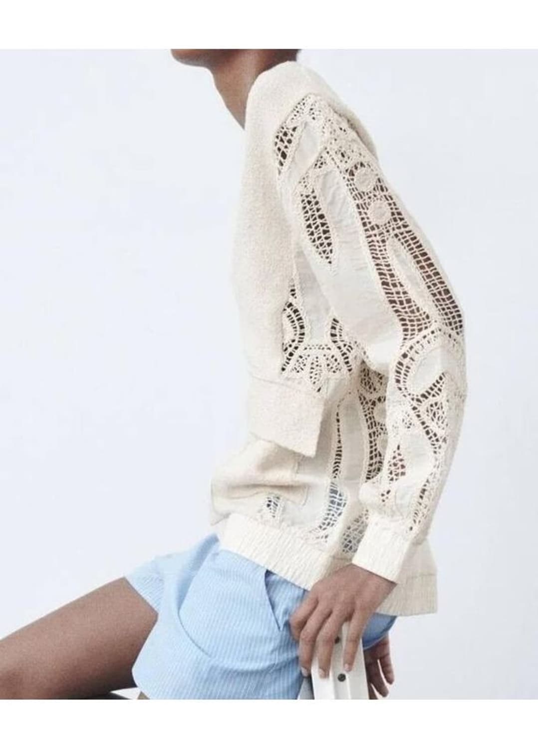 ZARA 자라 크로셰 니트 집업 가디건 자켓 아이보리 M 상품이미지6