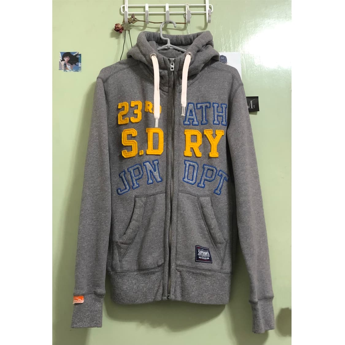 superdry 로고 패치 기모 그레이 후드집업 상품이미지1