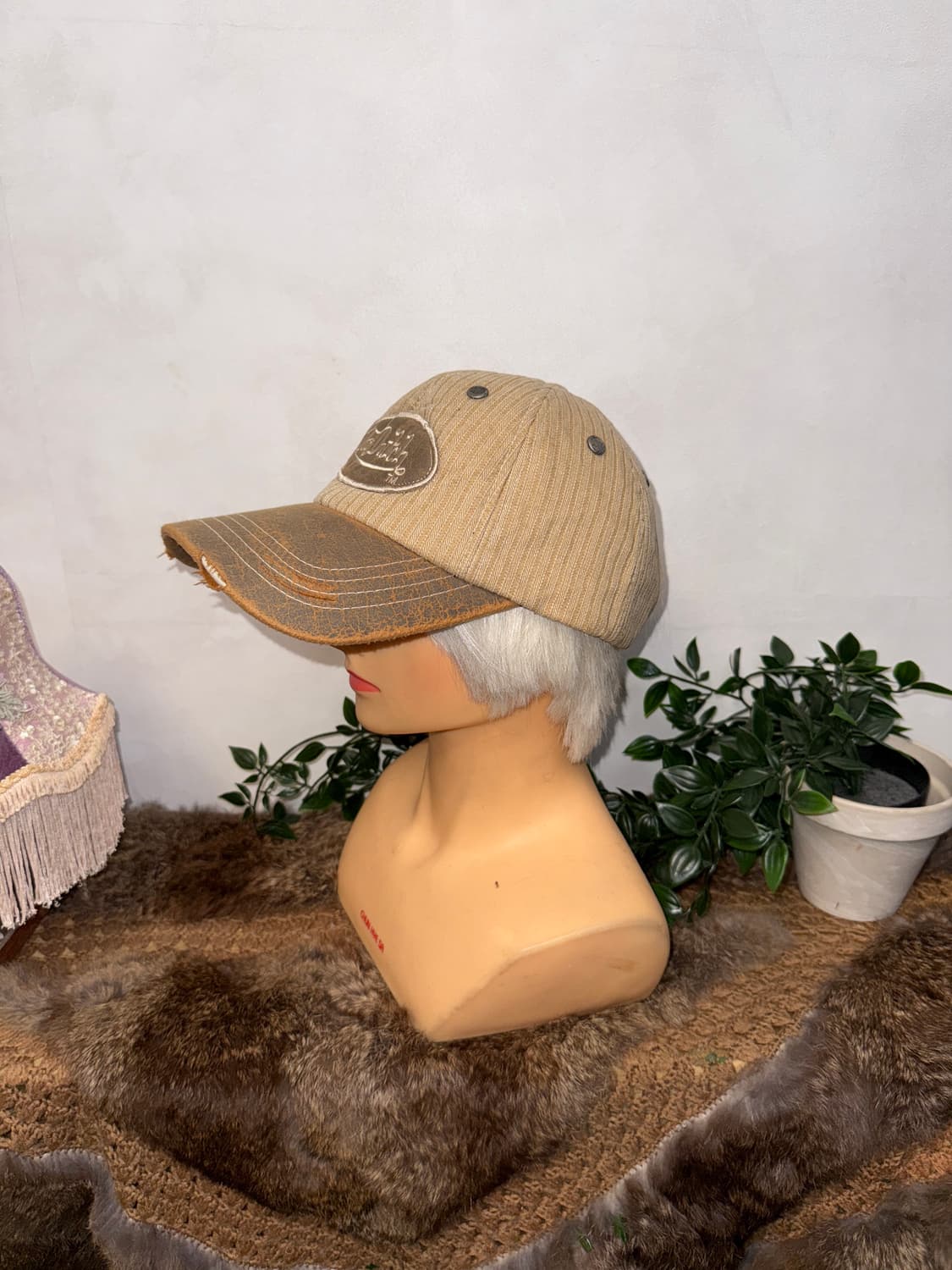 Von Dutch beige stripe leather logo 볼캡 상품이미지2
