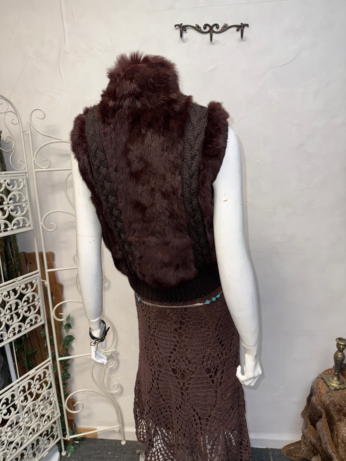 Red brown rabbit fur twist knit vest 상품이미지6