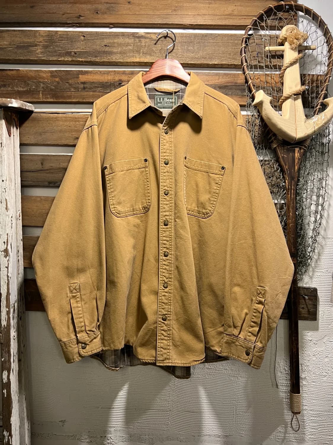 [L]L.L.Bean 케나다제 2포켓 체크 라이닝 브라운 워크 셔츠 자켓 상품이미지1