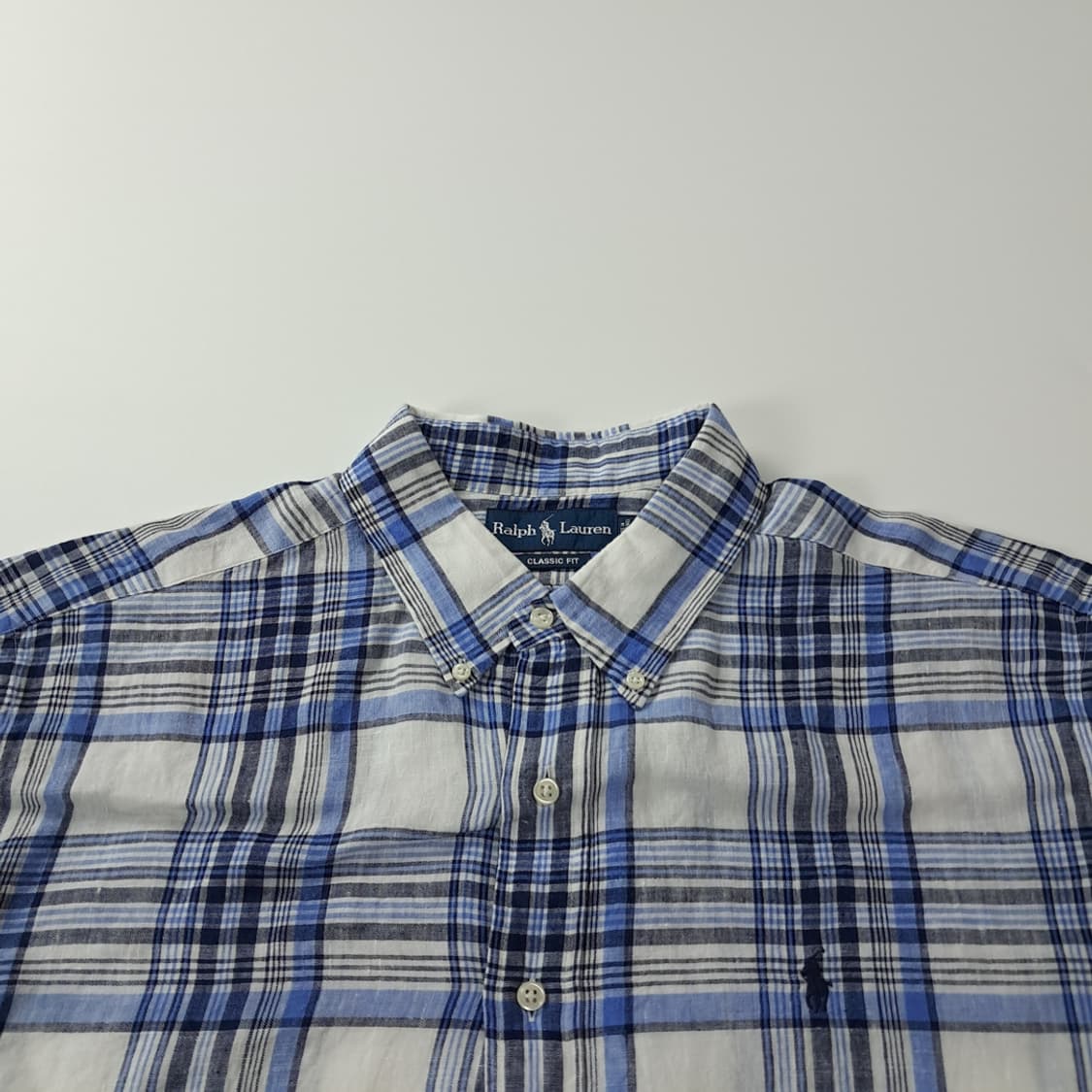 CK983 2XL 폴로 린넨 블루 마드라스 반팔 셔츠 남방 상품이미지2