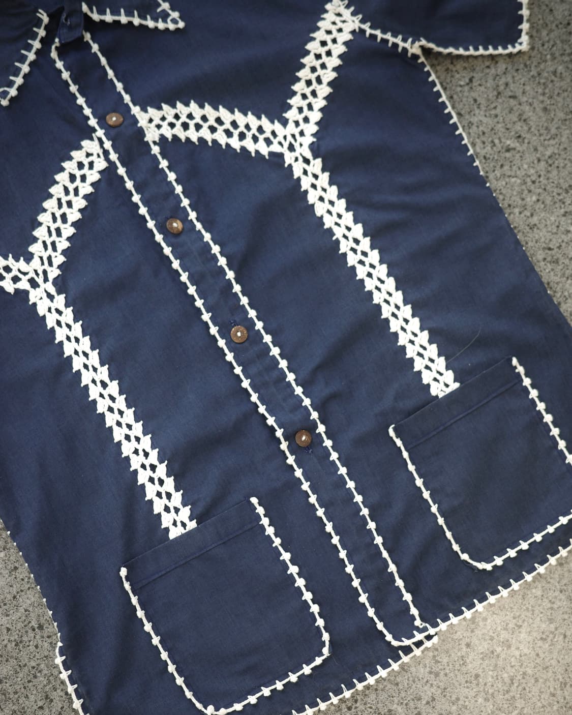 1970's Balikbayan Handicrafts 인서트 크로쉐 셔츠 상품이미지4