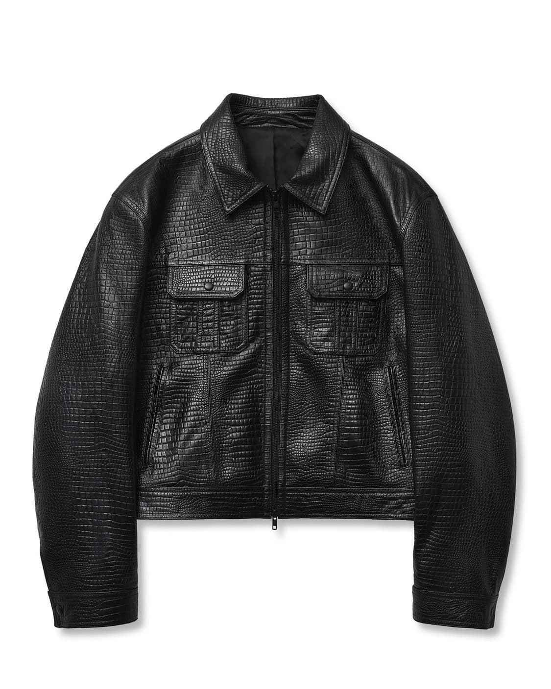 엘무드 카이만 램스킨 레더 트러커 자켓 블랙 48사이즈 상품이미지1