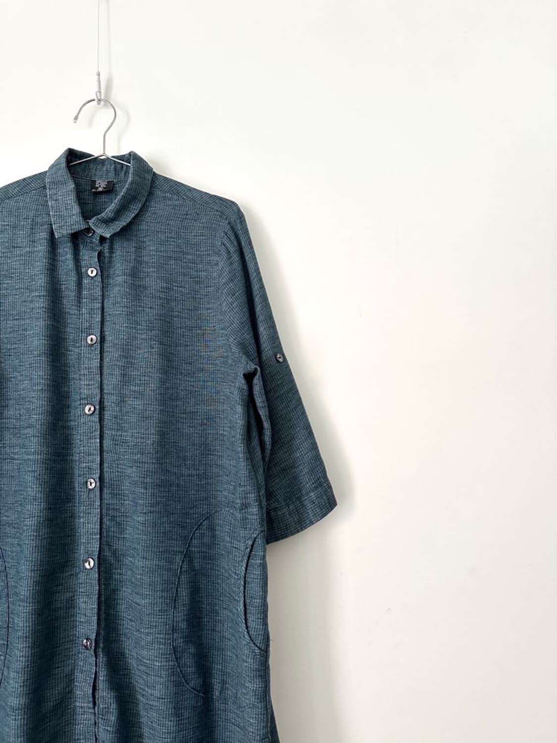 Check drop long shirt / teal 상품이미지2