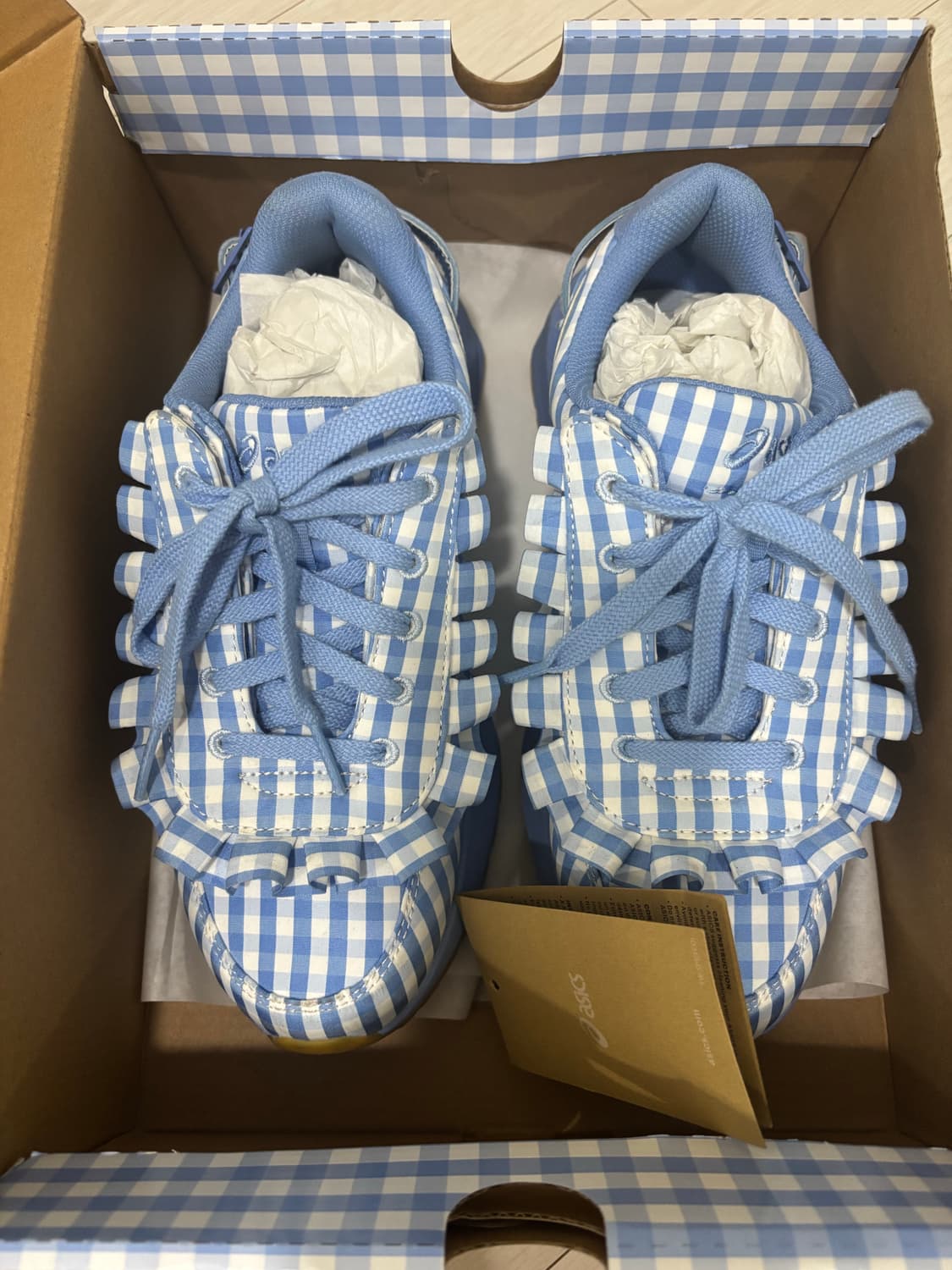 [S급/235] 아식스 x 슈슈통 타사 블루 깅엄 (실착 1회/풀박스) 상품이미지6