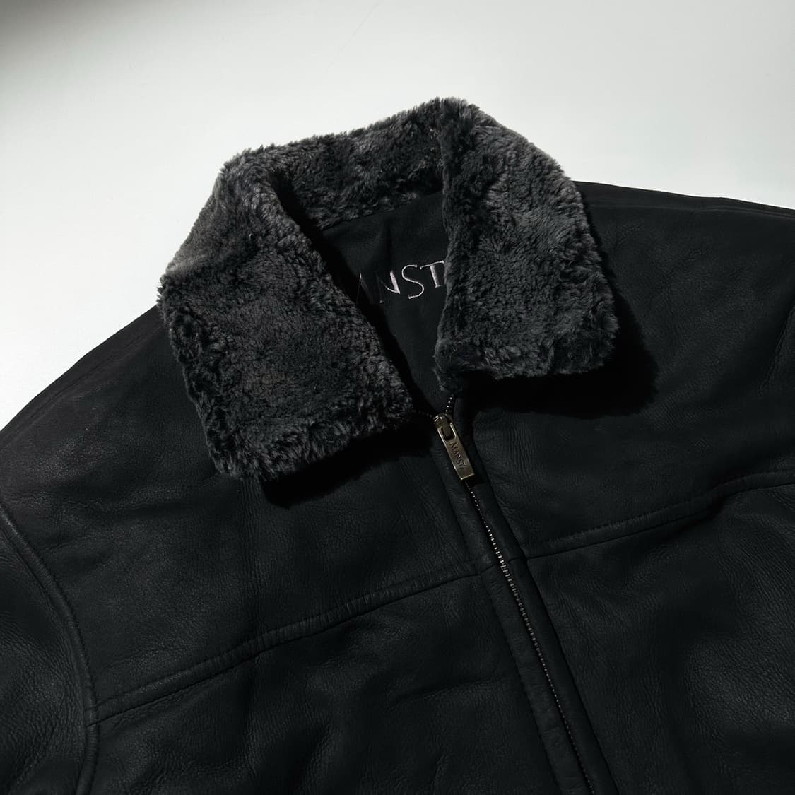 Manstar 램스킨 시어링 무스탕 싱글 자켓 블랙 상품이미지4