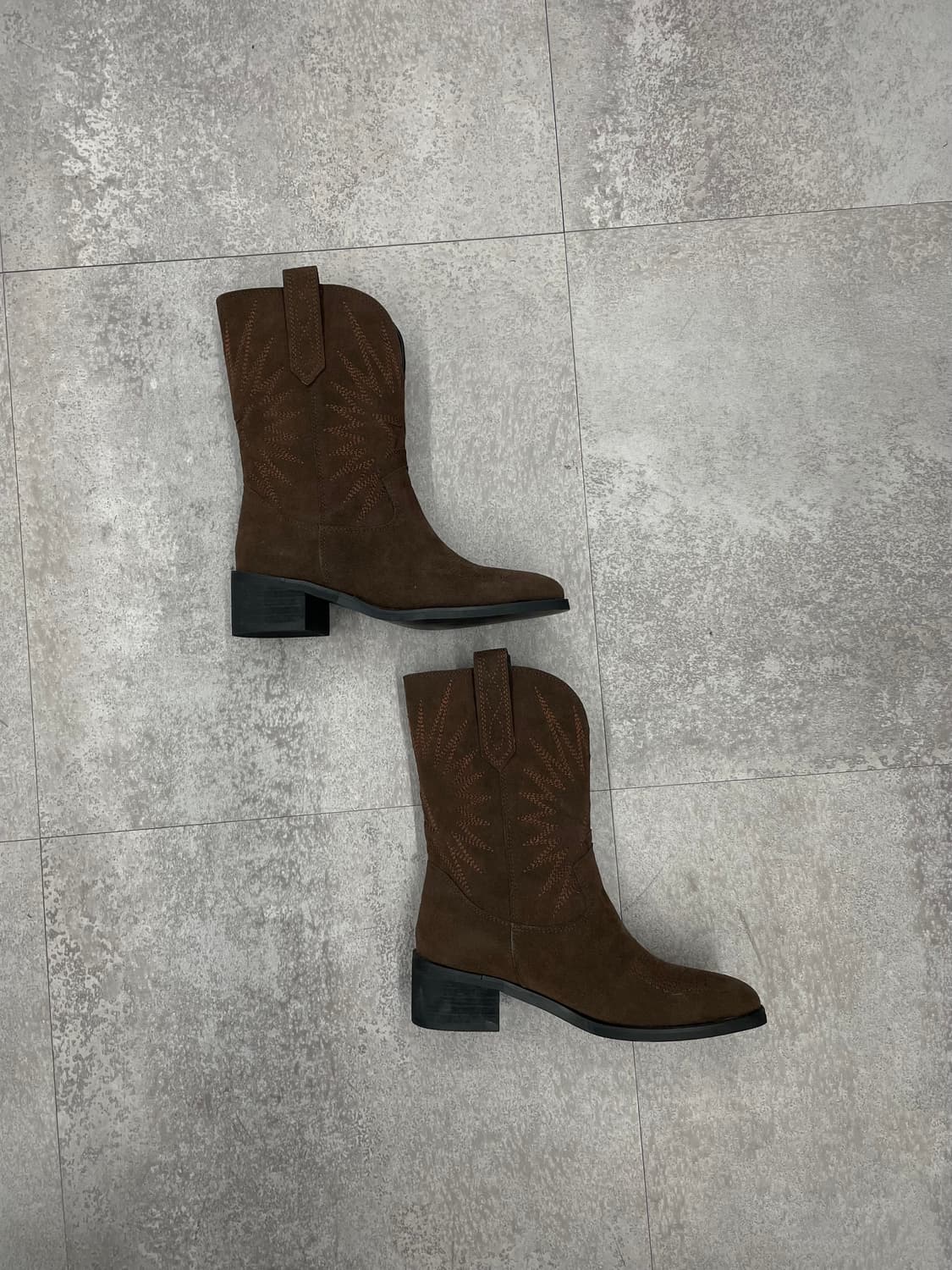 빈티지 스웨이드 브이컷 자수 미들 롱 웨스턴 부츠 H1691 상품이미지2