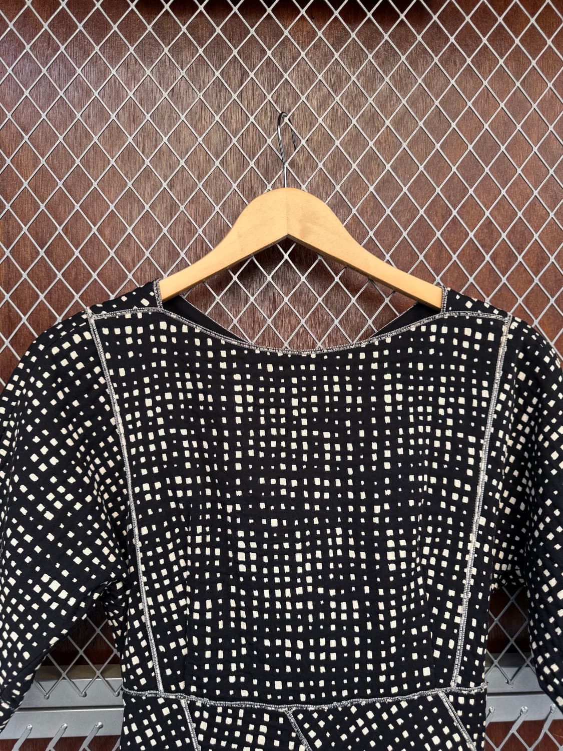 michaa 미샤 체크 패턴 플레어 스티치 절개 라인 원피스 S 상품이미지3