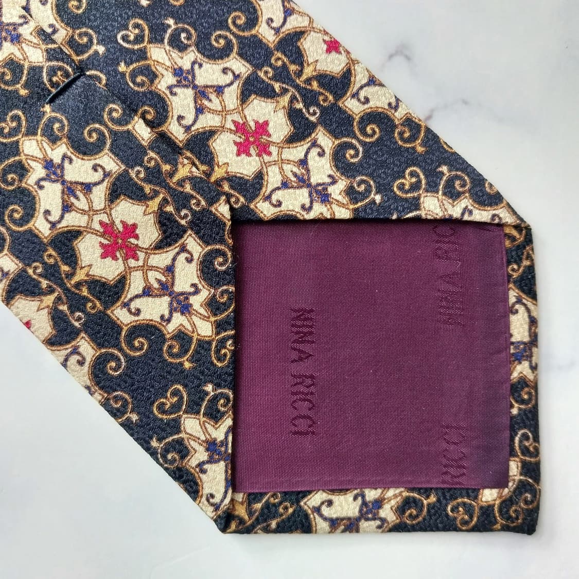 니나리치 실크 네이비 패턴 넥타이 9.6cm A+등급 K1990 상품이미지7