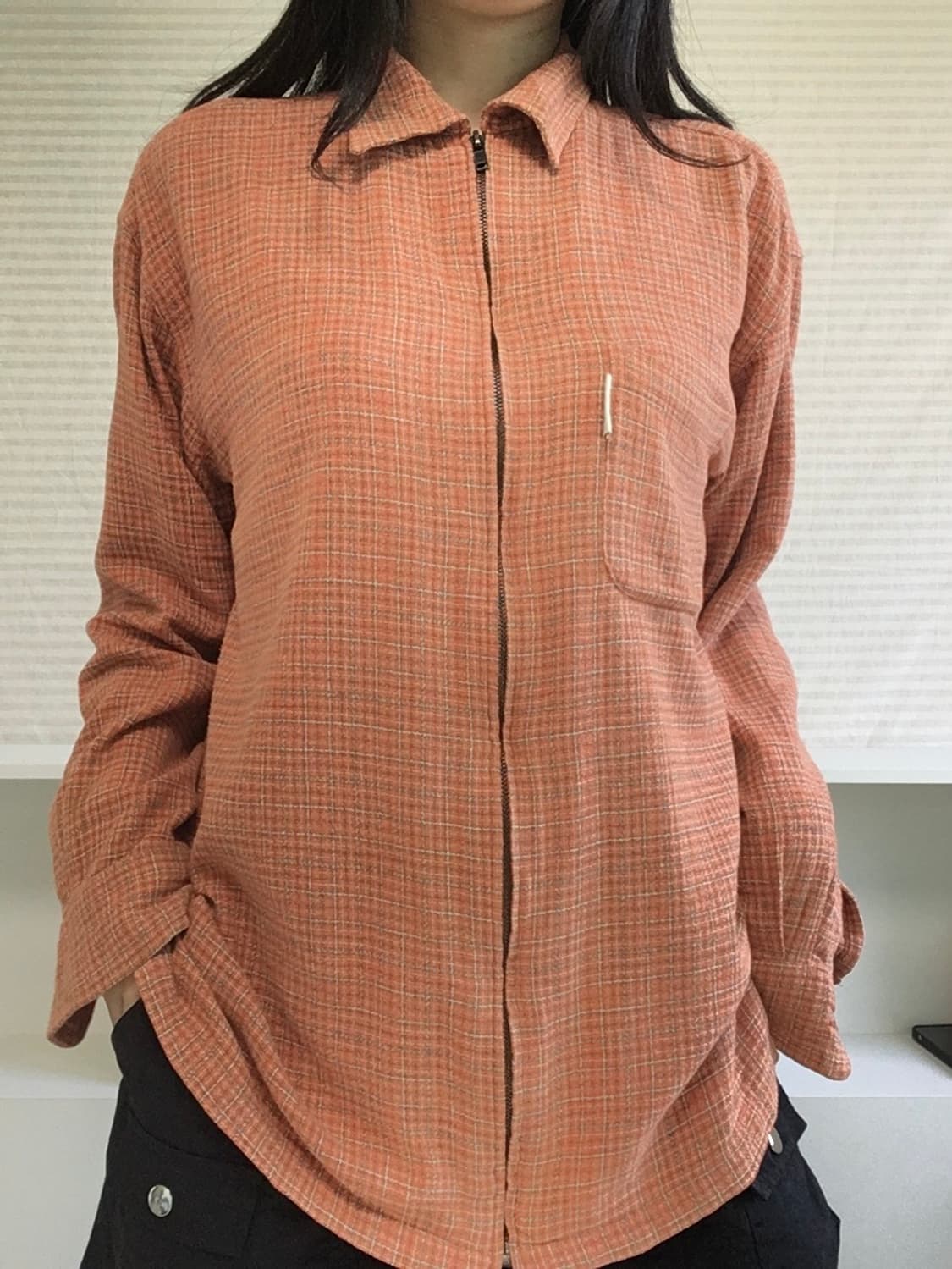 jpn vintage 유니섹스 오렌지 체크 집업 상품이미지3