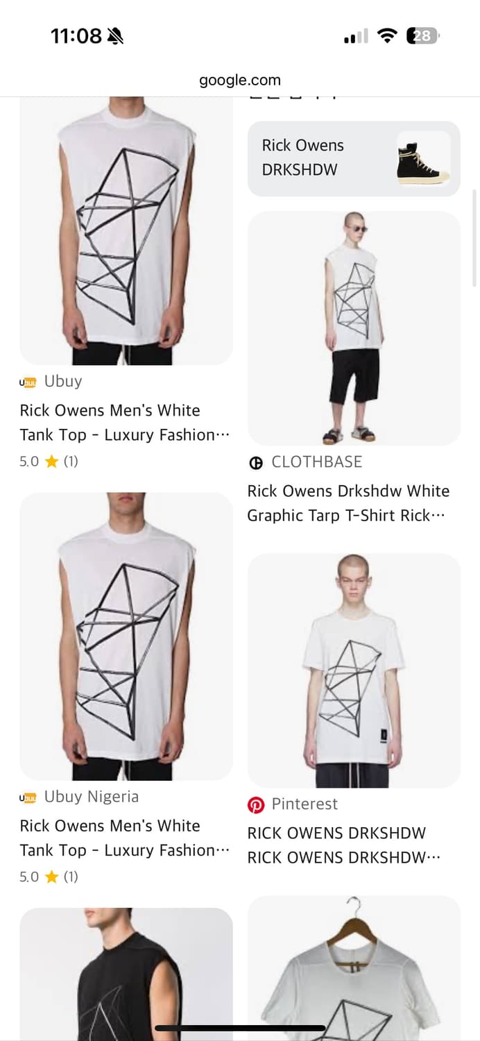 SS19 릭오웬스 다크쉐도우 프린팅 화이트 슬리브리스 나시 탱크탑 상품이미지8