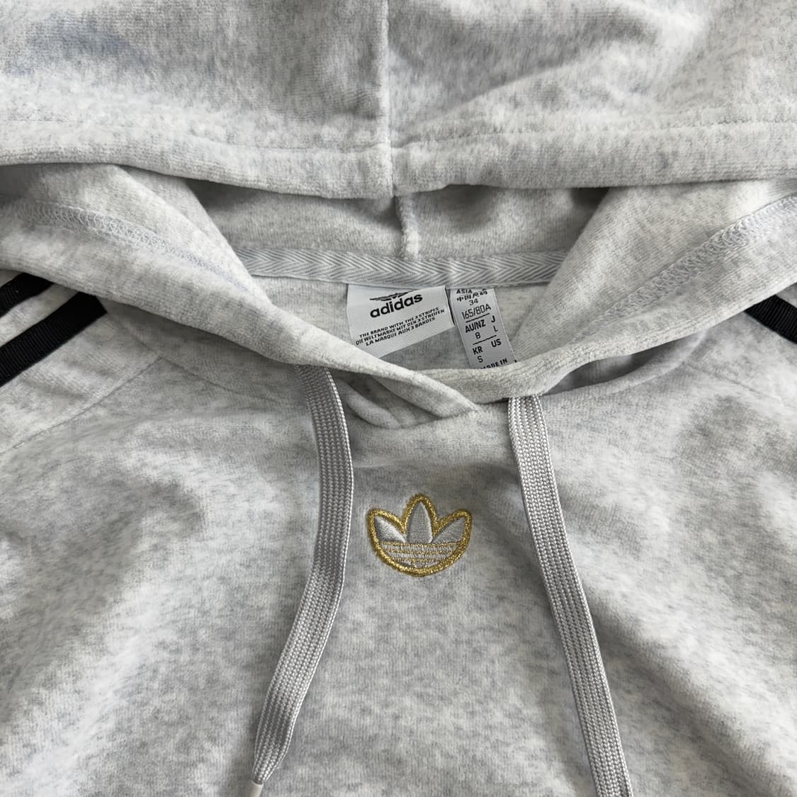 Adidas 아디다스 크롭 벨벳 멜란지그레이 후드 상품이미지4