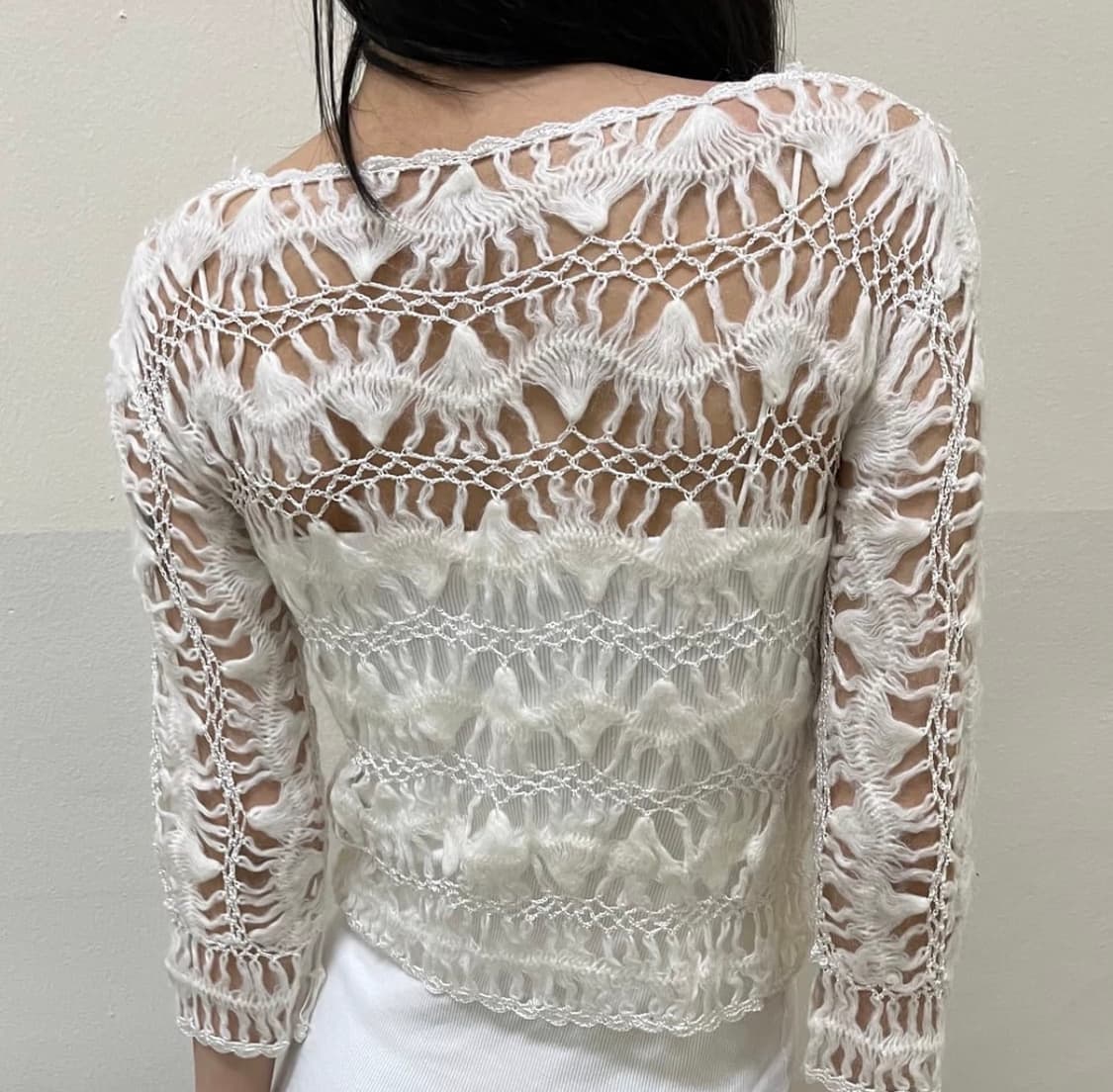 Michel Klein 그물 니트 시스루 뜨개 탑 상품이미지3