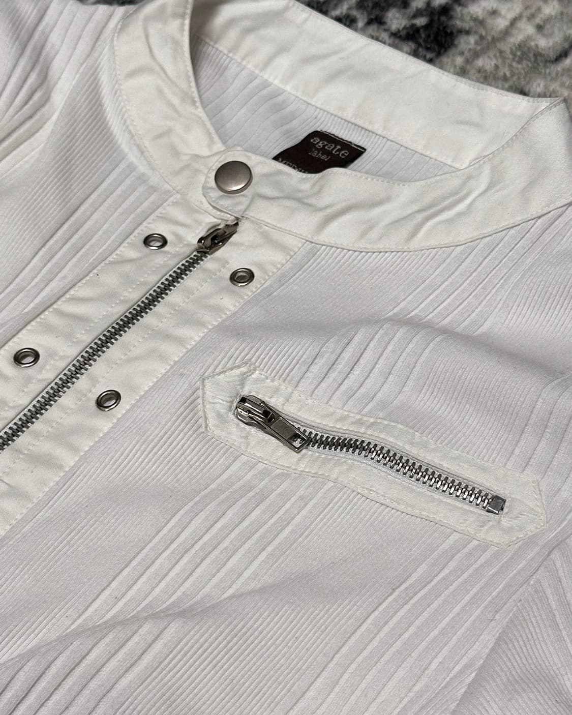 {Agate Label} Ribbed Eyelet Moto Jacket  상품이미지6