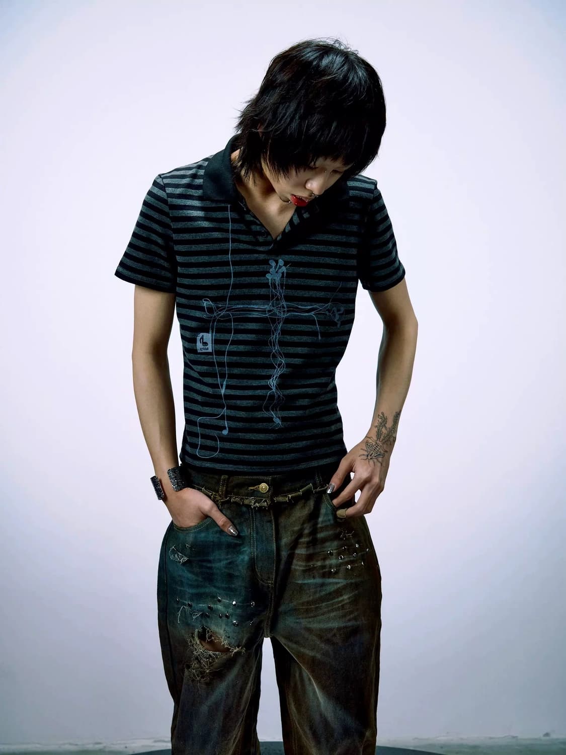 Cross Earphone Graphic Stripe Polo T-Shi 상품이미지4