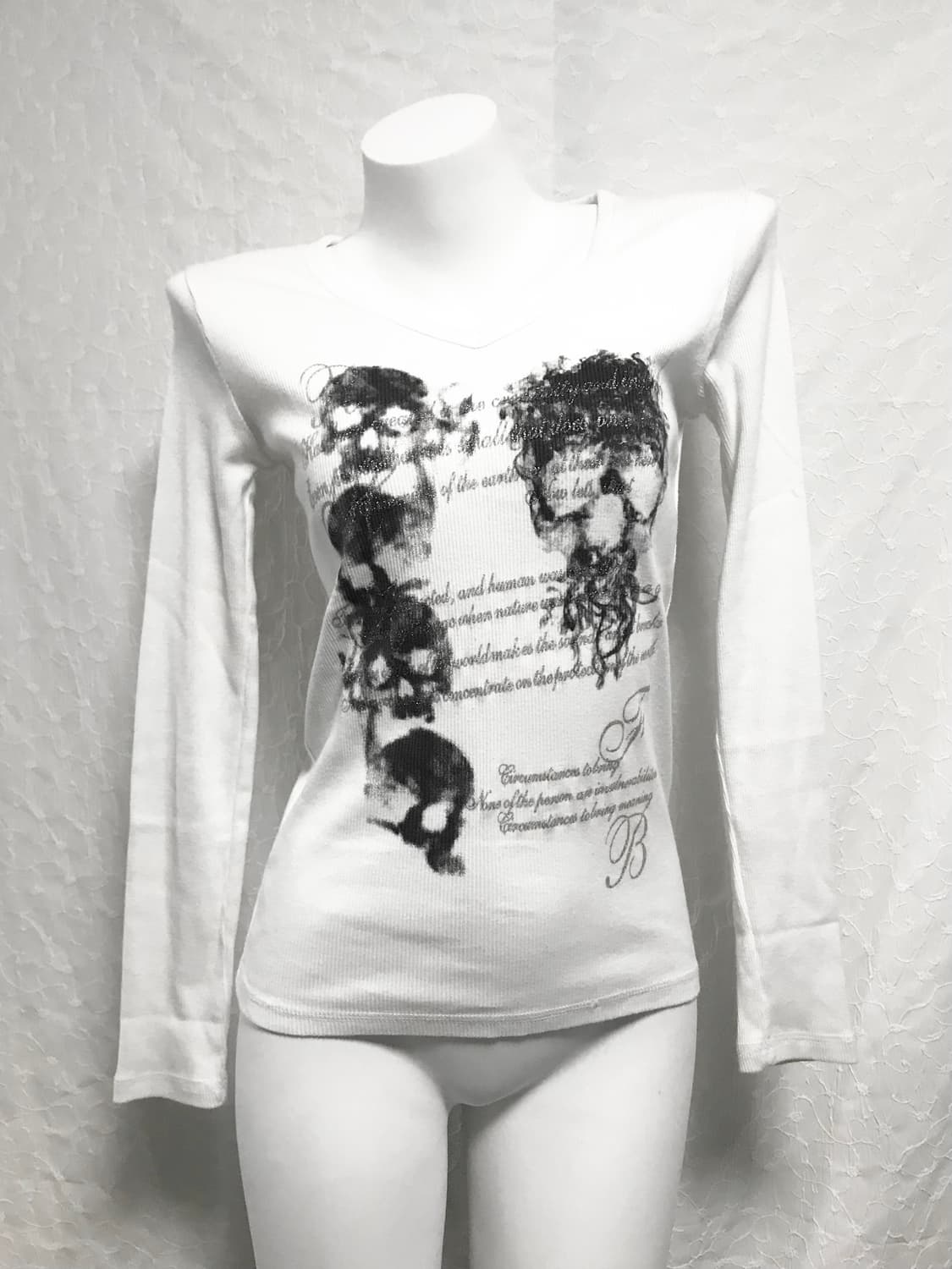 빈티지 펑크 해골 레터링 골지 롱슬리브 탑 상품이미지1