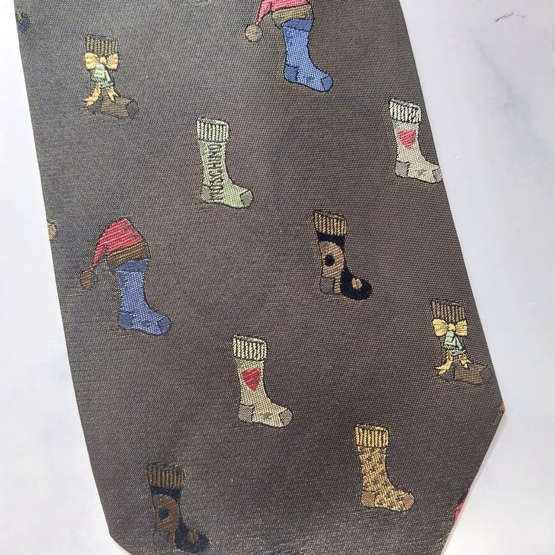 모스키노 실크 브라운 양말 패턴 넥타이 9.4cm B등급 K1996 상품이미지8