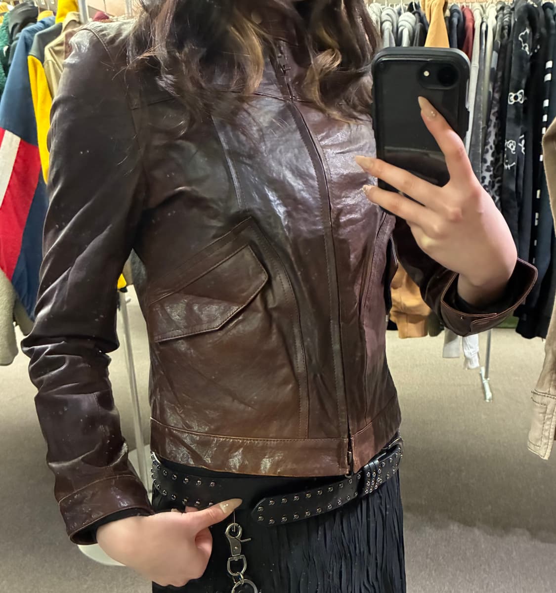 40)Japanese vintage 여성 갈색 가죽 자켓 상품이미지1