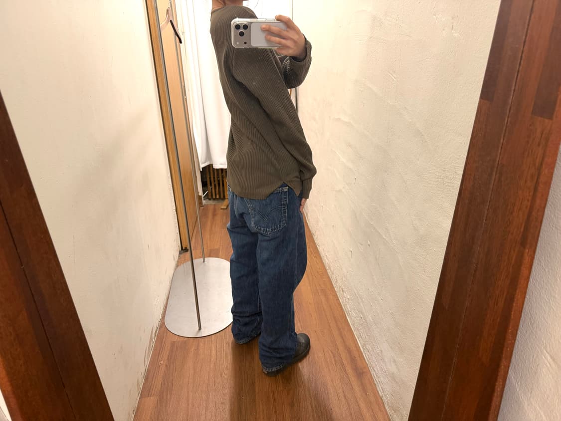 빈티지 브이넥 롱슬리브 골지 티셔츠 사이드 슬릿 디테일 카키 브라운 상품이미지4