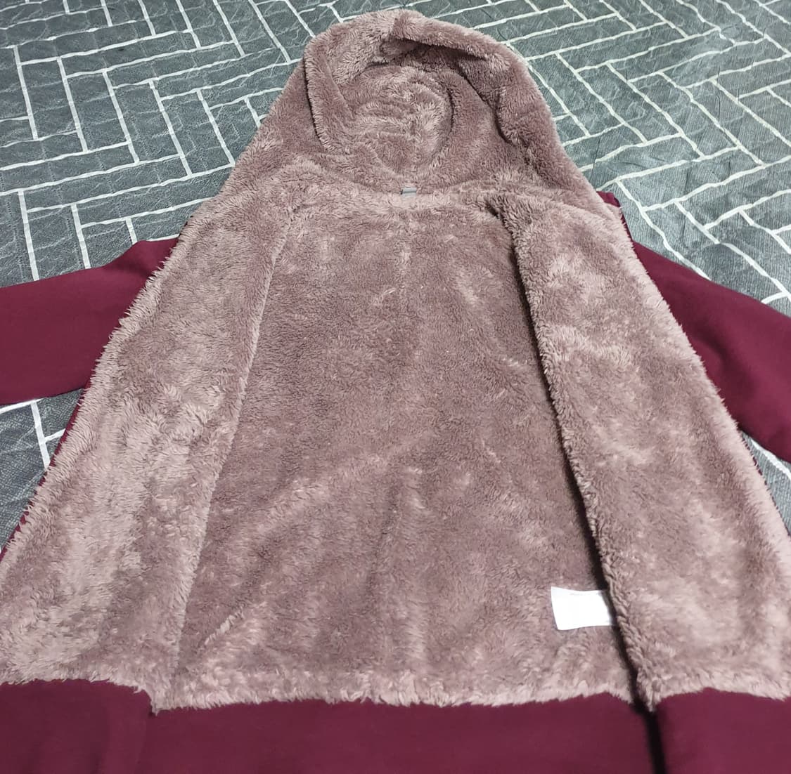 유니클로 보아털 후드짚업 버건디 (M) 상품이미지2