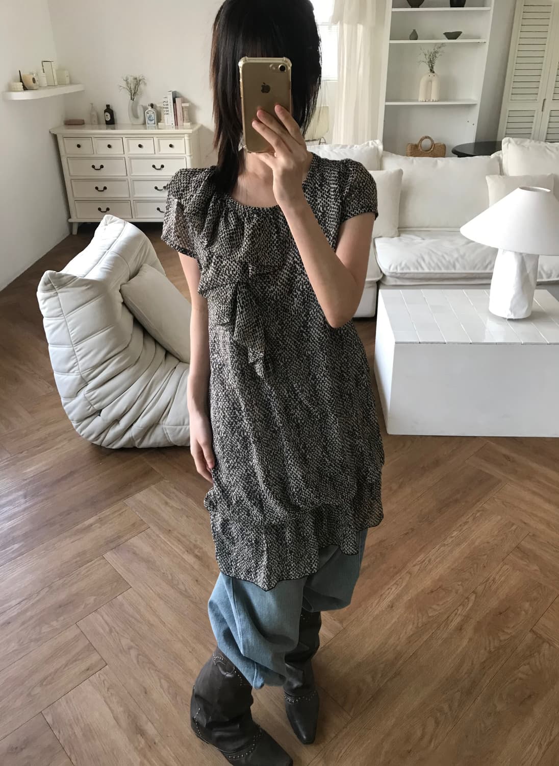 vintage pattern ruffle one-piece  상품이미지1