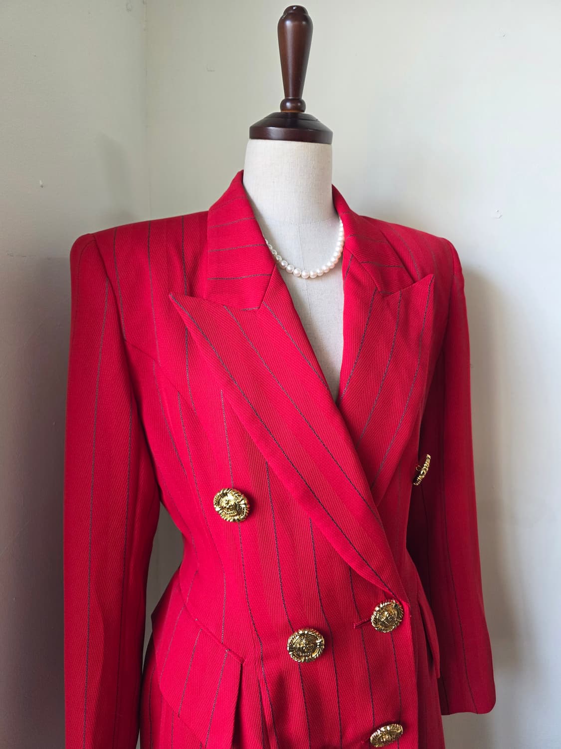 레드 스트라이프 금장 더블 버튼 브레스티드 자켓 상품이미지3