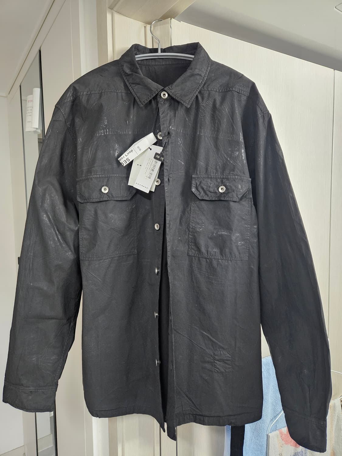 릭오웬스 다크쉐도우 왁스 코팅 블액 셔츠 m 상품이미지1