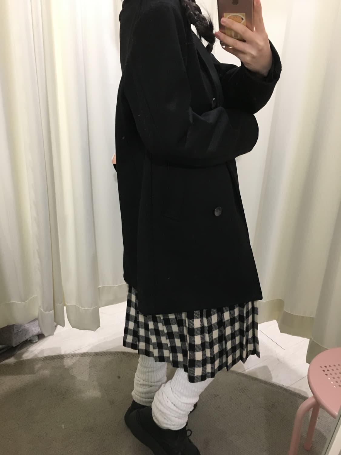 미니멀 체크 플리츠 미디 스커트 상품이미지6