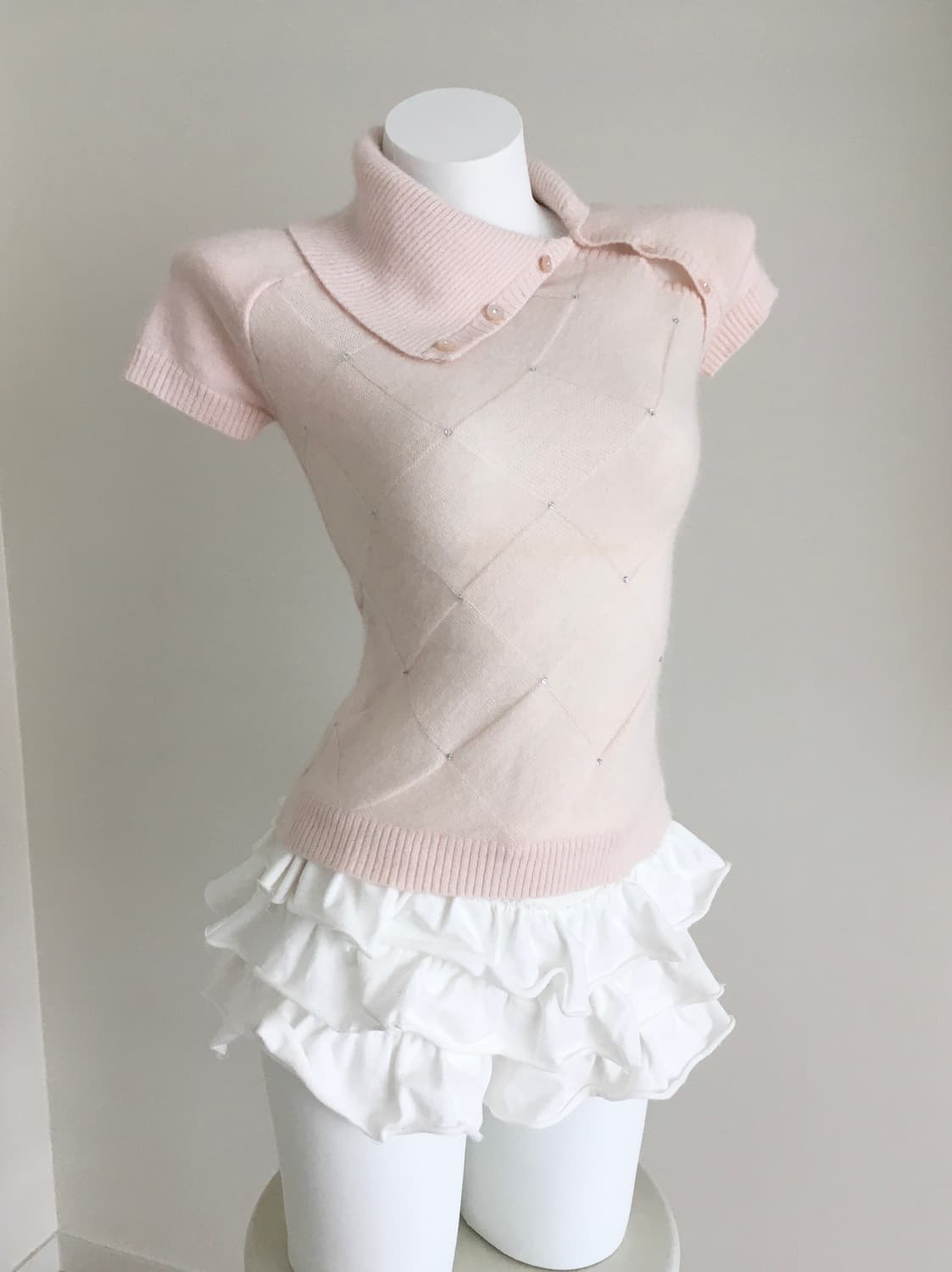 연핑크 큐빅 아가일 앙고라 니트탑 히메갸루 러블리 달천깔 상품이미지1