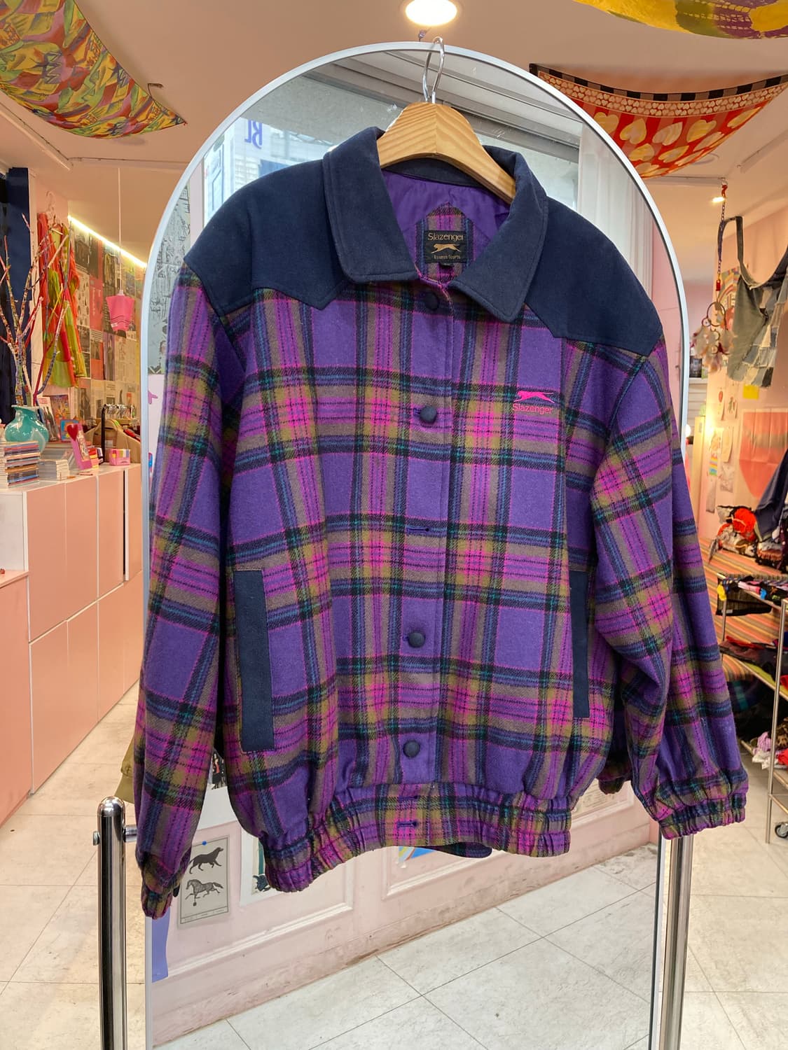 슬레진저 SLAZENGER 울 100% 퍼플 체크 자켓 상품이미지1