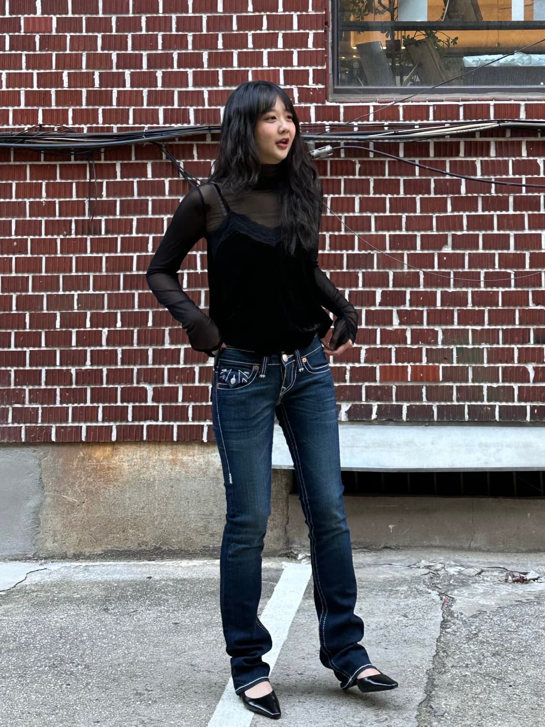 퍼 베스트 시스루 목폴라 트루릴리젼 로우웨스트 팬츠 코디세트  상품이미지5