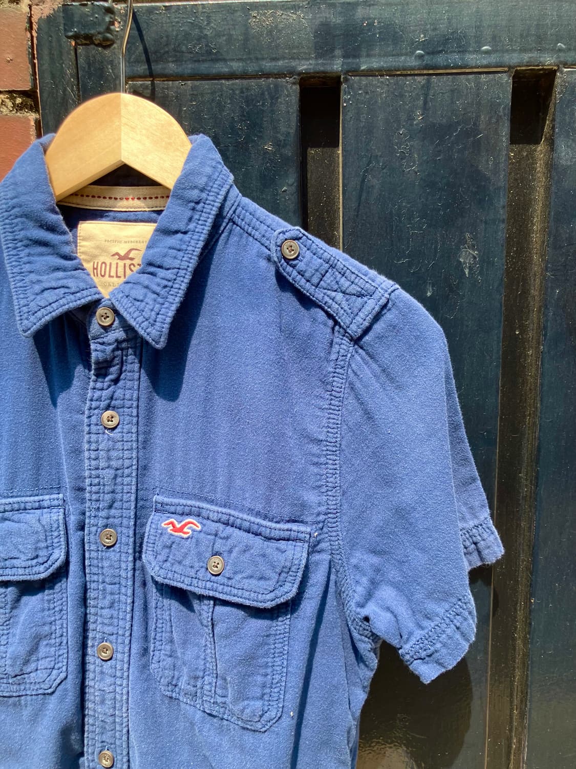 Hollister 블루 포켓 반팔 셔츠 M 상품이미지4