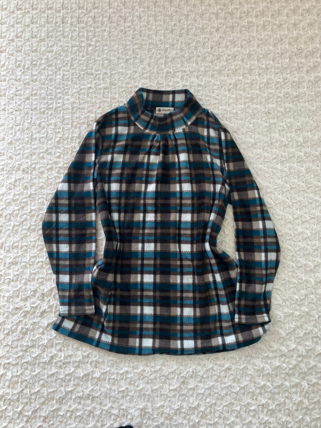 빈티지 블루그린 체크 패턴 폴라 플리스  상품이미지1