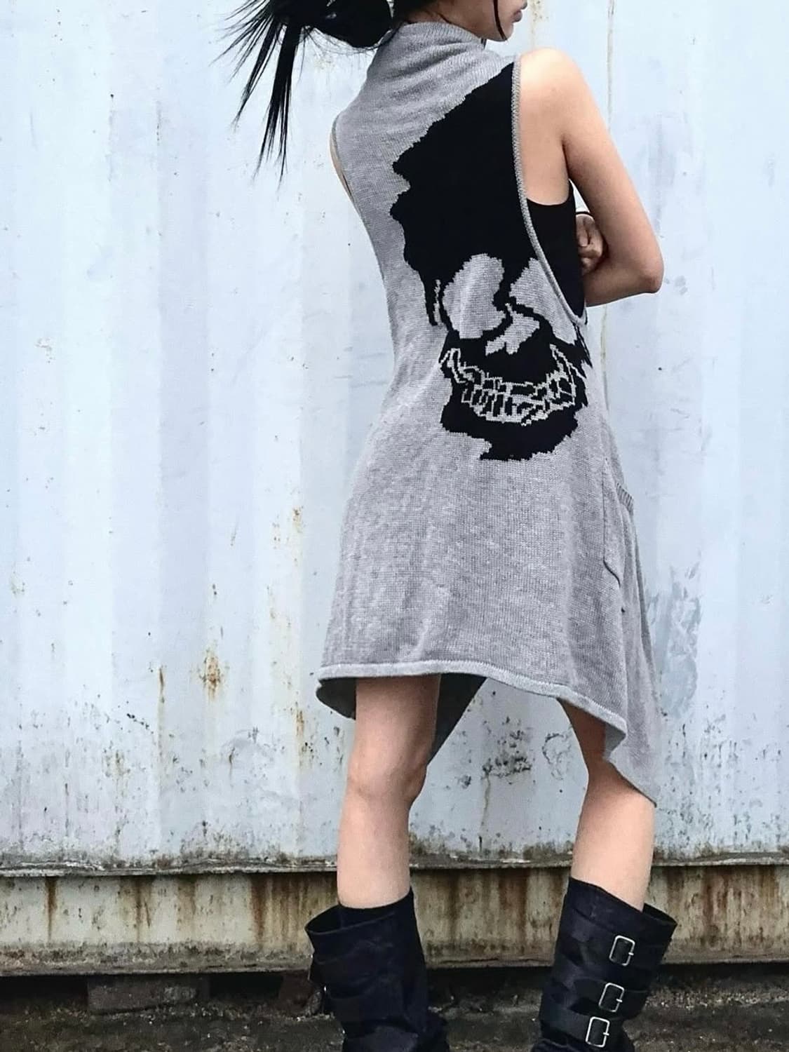 Gray skull knit cardigan 상품이미지1